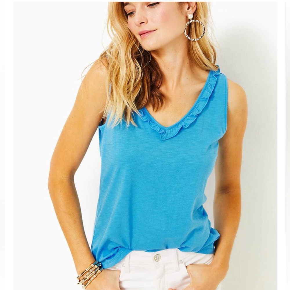 LILLY PULITZER Gigi Ruffle Tank Top Lunar Blue XL